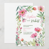 golden Dusty Pink Floral Greenery Wedding Invitati Kaart (Voorkant / Achterkant)