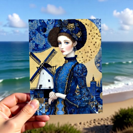 Golden Dutch Woman Landscape Briefkaart