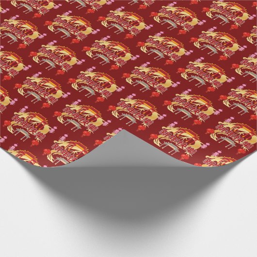 Golden Dynasty Bloom deep red Cadeaupapier (Hoek)