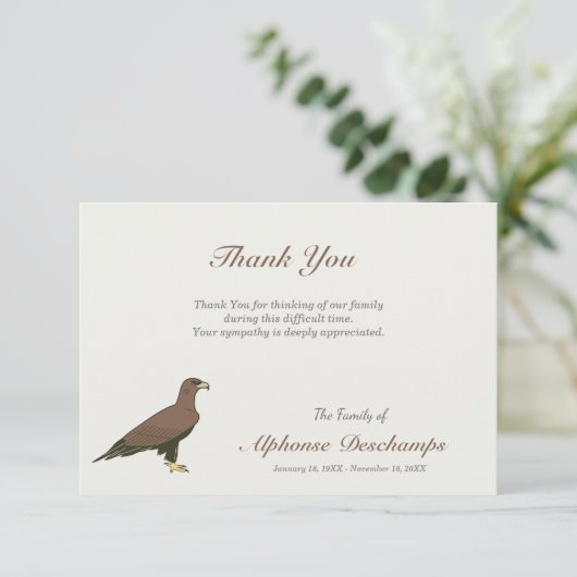 Golden Eagle Begrafenis Dank u Nota Kaart (Staand voorkant)