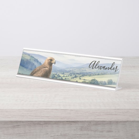 Golden Eagle Bird Wildlife Landscape Personalized Bureau Naambordje (Voorkant)
