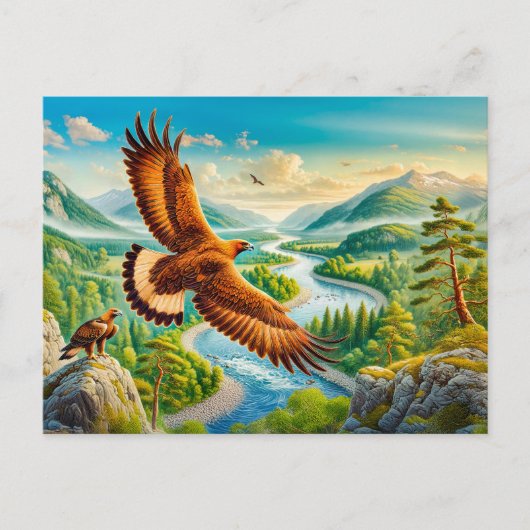 Golden Eagle boven Mountain Valley Feestdagenkaart (Voorkant)