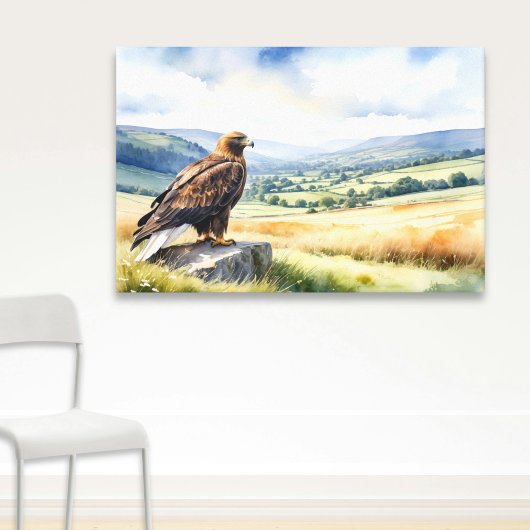 Golden Eagle Country Landschap Waterverf Stijl Canvas Afdruk