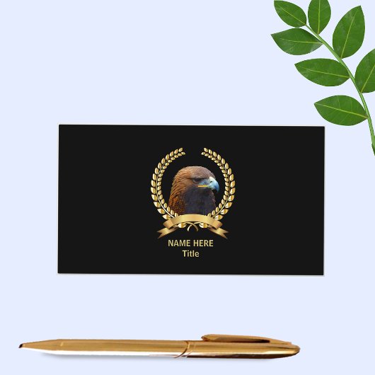 Golden Eagle & Gold Laurel Wreath on Black Visitekaartje