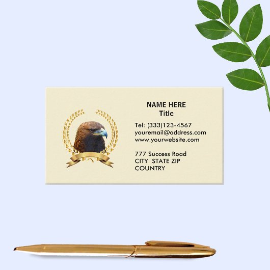 Golden Eagle & Gold Laurel Wreath on Light Beige Visitekaartje