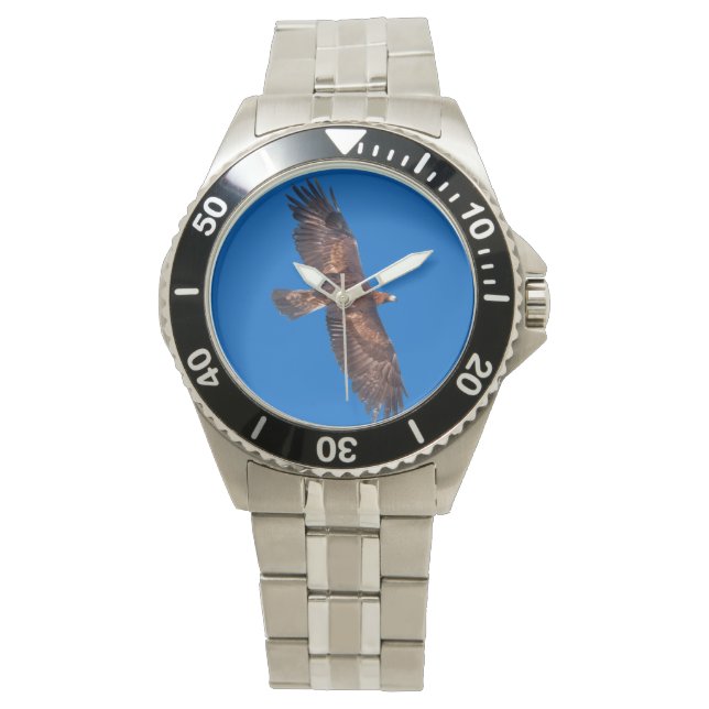 Golden Eagle in Flight Watch (Blauw) Horloge (Voorkant)
