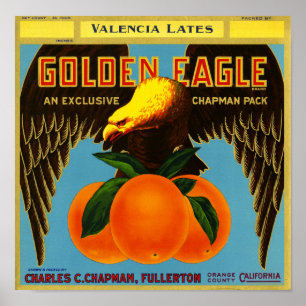 Golden Eagle Merk Sinaasappel Fruitkrat Label Poster