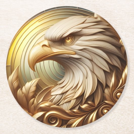 Golden Eagle symboliseert kracht en vrijheid Ronde Kartonnen Onderzetter (Voorkant)