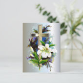 Golden Easter Cross en White Lilly Flowers Feestdagenkaart (Staand voorkant)