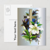 Golden Easter Cross en White Lilly Flowers Feestdagenkaart (Voorkant / Achterkant)