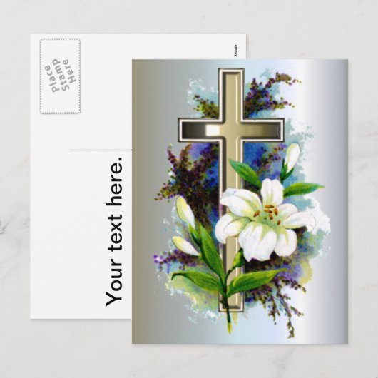 Golden Easter Cross en White Lilly Flowers Feestdagenkaart (Voorkant / Achterkant)