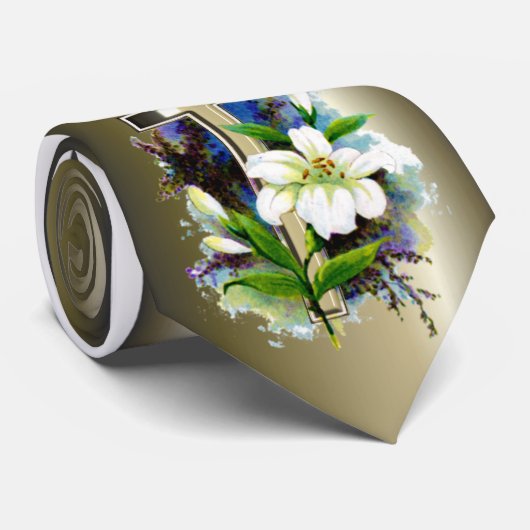 Golden Easter Cross en White Lilly Flowers Stropdas (Opgerold)
