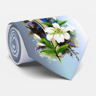 Golden Easter Cross en White Lilly Flowers Stropdas