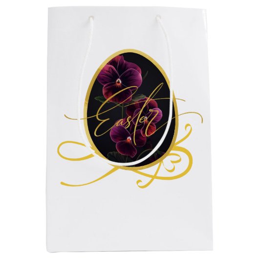 Golden Easter Egg and Elegant Iris Medium Cadeauzakje (Voorkant)