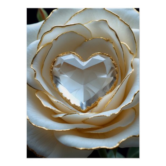 Golden-Edged Purity Crystal Heart Rose Poster (Voorkant)