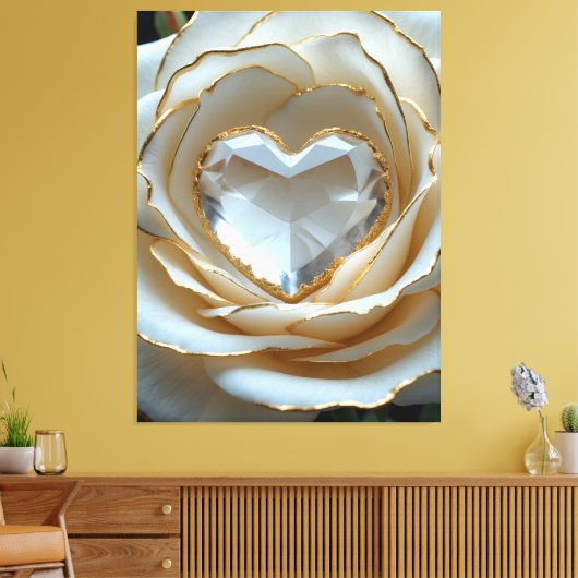Golden-Edged Purity Crystal Rose Canvas Art Afdruk (Insitu (Woonkamer))