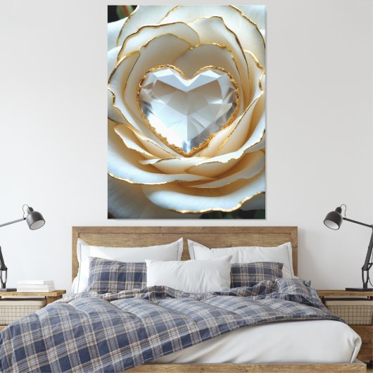 Golden-Edged Purity Crystal Rose Canvas Art Afdruk (Insitu (Slaapkamer))