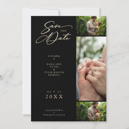 Golden Effect Black Fancy collage 3 Fotopaar Save The Date (Voorkant)