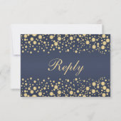 Golden effect confetti blauw RSVP Uitnodiging (Voorkant)