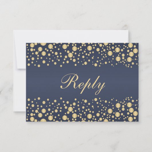 Golden effect confetti blauw RSVP Uitnodiging (Voorkant)