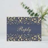 Golden effect confetti blauw RSVP Uitnodiging (Staand voorkant)