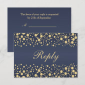 Golden effect confetti blauw RSVP Uitnodiging (Voorkant / Achterkant)