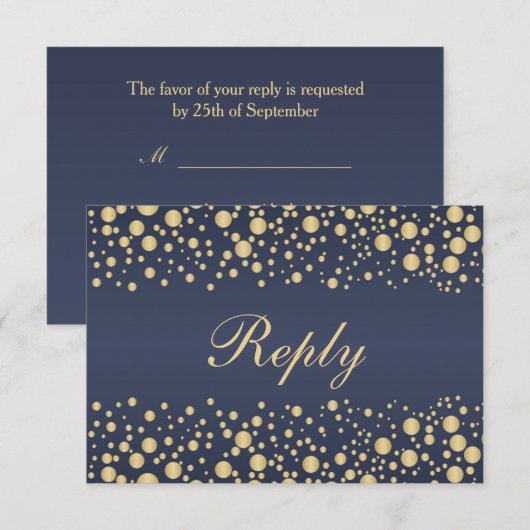 Golden effect confetti blauw RSVP Uitnodiging (Voorkant / Achterkant)