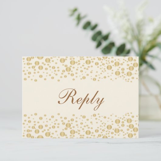 Golden effect confetti crème RSVP Kaartje (Staand voorkant)
