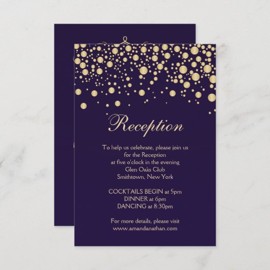 Golden effect confetti Reception Card Informatiekaartje (Voorkant / Achterkant)