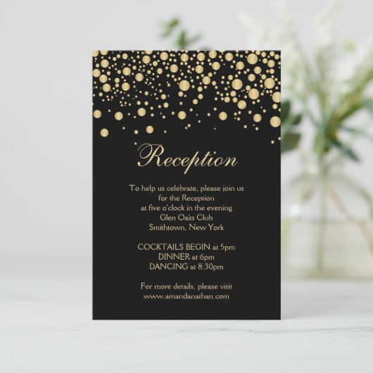 Golden effect confetti Reception Card Informatiekaartje (Staand voorkant)