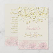 Golden effect confetti, roze rozen Sweet 16 Invite Kaart (Voorkant / Achterkant)