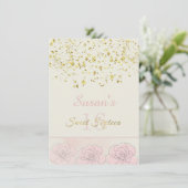 Golden effect confetti, roze rozen Sweet 16 Invite Kaart (Staand voorkant)