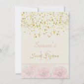 Golden effect confetti, roze rozen Sweet 16 Invite Kaart (Voorkant)