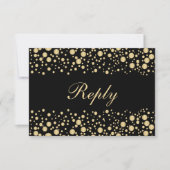 Golden effect confetti zwarte RSVP Uitnodiging (Voorkant)