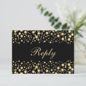 Golden effect confetti zwarte RSVP Uitnodiging (Staand voorkant)