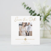 Golden Effect Elegant Custom Photo Wedding Save The Date (Staand voorkant)