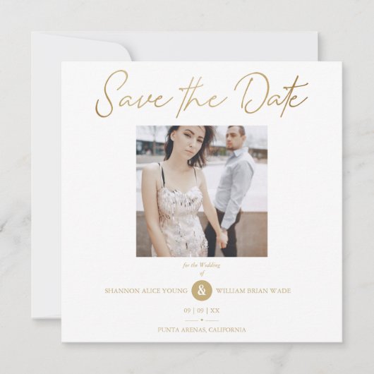 Golden Effect Elegant Custom Photo Wedding Save The Date (Voorkant)