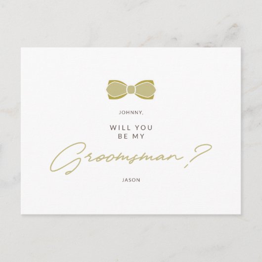 Golden Effect Groomsman Bow Wedding Proposal Briefkaart (Voorkant)
