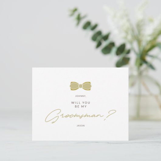 Golden Effect Groomsman Bow Wedding Proposal Briefkaart (Staand voorkant)