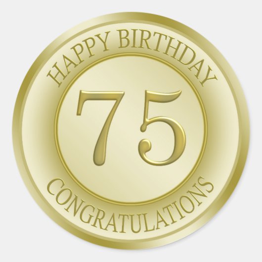 Golden effect Happy 75th Birthday Sticker (Voorkant)