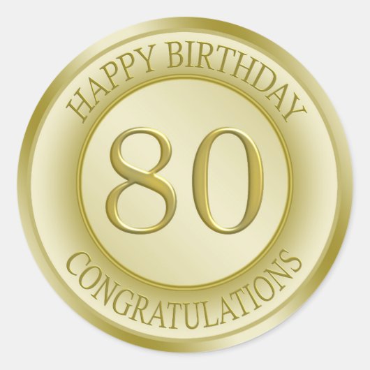 Golden effect Happy 80th Birthday Sticker (Voorkant)