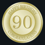 Golden effect Happy 90th Birthday Sticker<br><div class="desc">Golden effect Happy 90th Birthday Sticker</div>