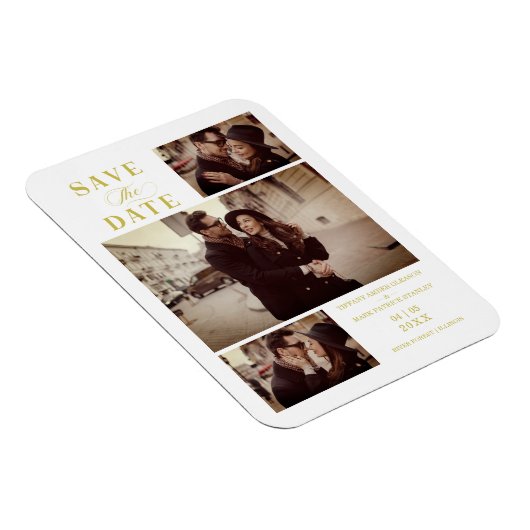 Golden Effect Modern 3 Aangepaste foto's bruiloft Magneet (Rechterzijde)