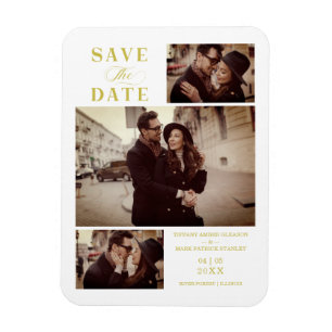 Golden Effect Modern 3 Aangepaste foto's bruiloft Magneet