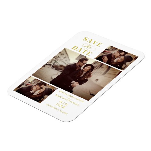 Golden Effect Modern 3 Aangepaste foto's bruiloft Magneet (Linkerzijde)