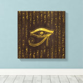 Golden Egyptian Eye of Horus and hieroglyphics Canvas Afdruk (Insitu (Houten vloer))