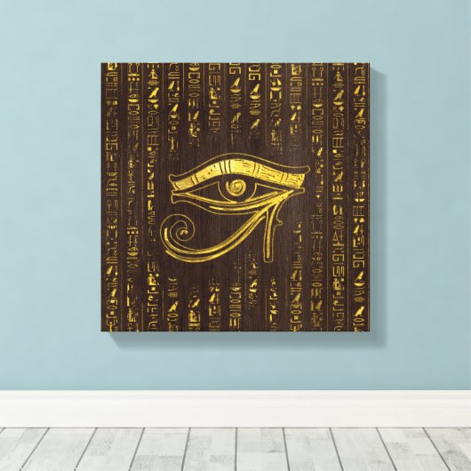 Golden Egyptian Eye of Horus and hieroglyphics Canvas Afdruk (Insitu (Houten vloer))