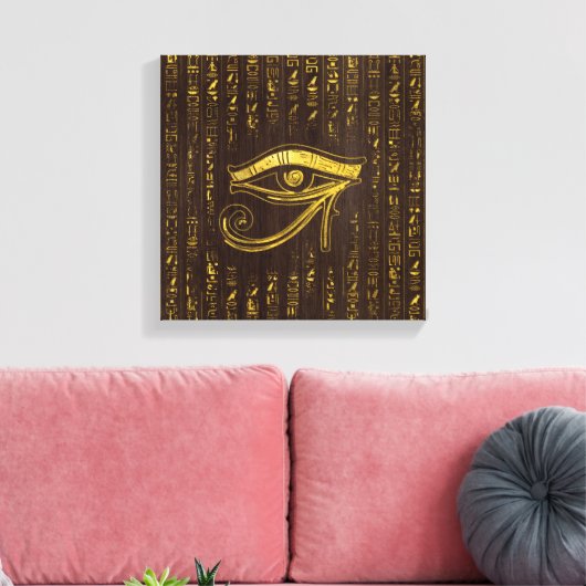 Golden Egyptian Eye of Horus and hieroglyphics Canvas Afdruk (Insitu (Woonkamer))