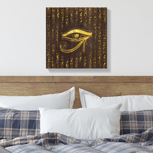 Golden Egyptian Eye of Horus and hieroglyphics Canvas Afdruk (Insitu (Slaapkamer))
