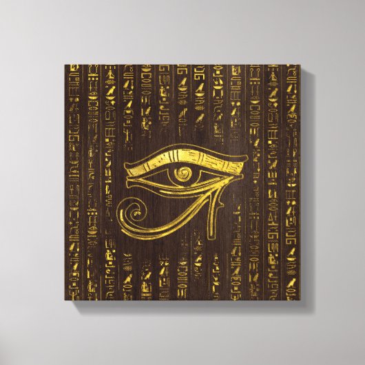Golden Egyptian Eye of Horus and hieroglyphics Canvas Afdruk (Voorkant)